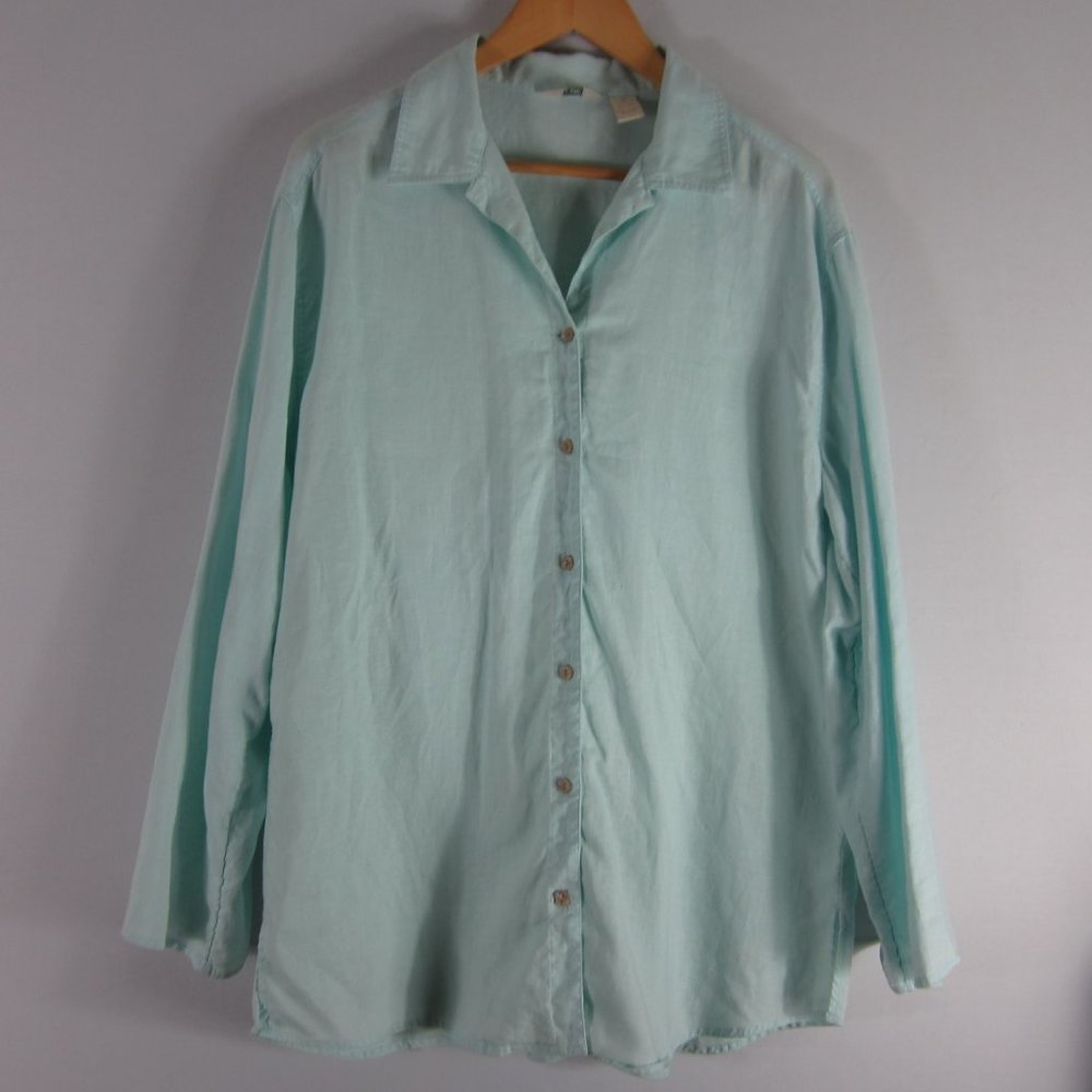 J. Jill Womens M Light Blue Front Button Relaxed LSTunic Shirt Top Lagenlook